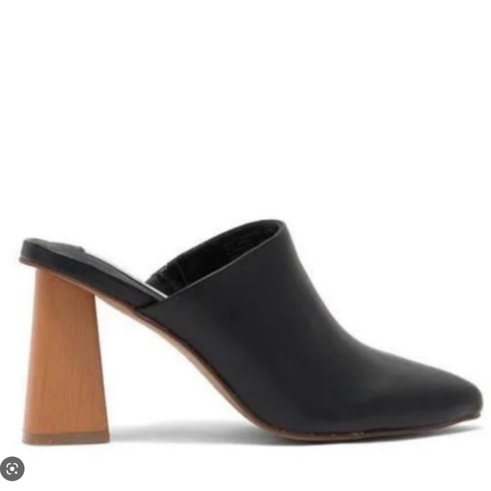 Steven By Steve Madden Black Leather Mule with Wood Block Heel